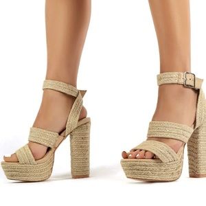 Platform High Heel Raffia Woven Sandals
